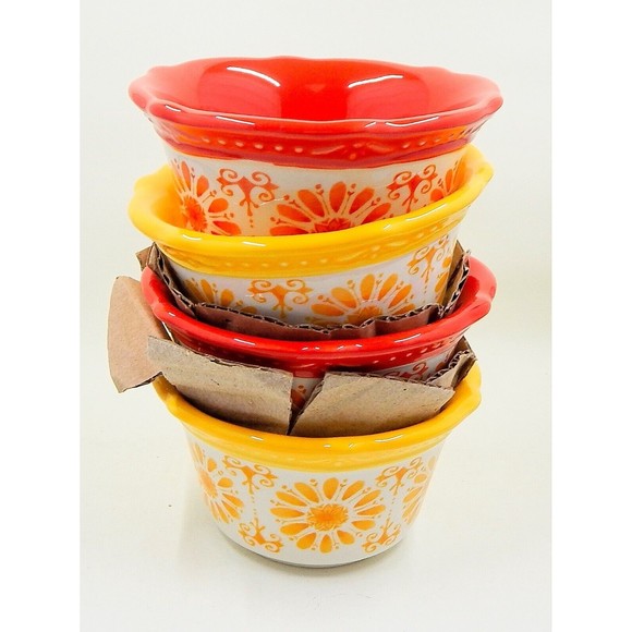 Pioneer Woman Floral Bursts Daisy Ramekins Yellow Orange Set of 4 - Picture 10 of 10